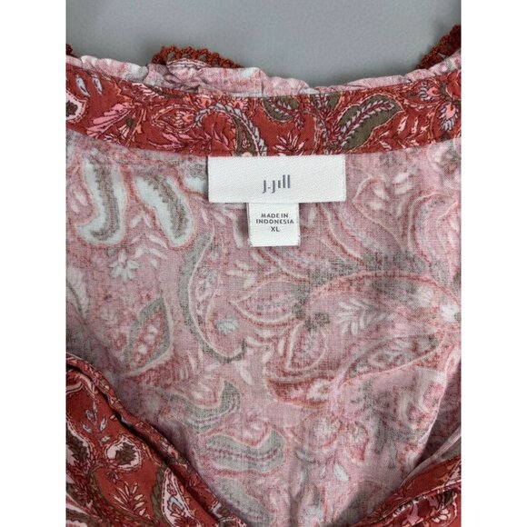 J. Jill women's XL burnt orange paisley tiered 3/4 sleeve prairie maxi dress - Picture 9 of 11